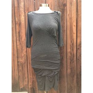 Sandro Gray Ruffle Skirt Leather Shoulder Dress